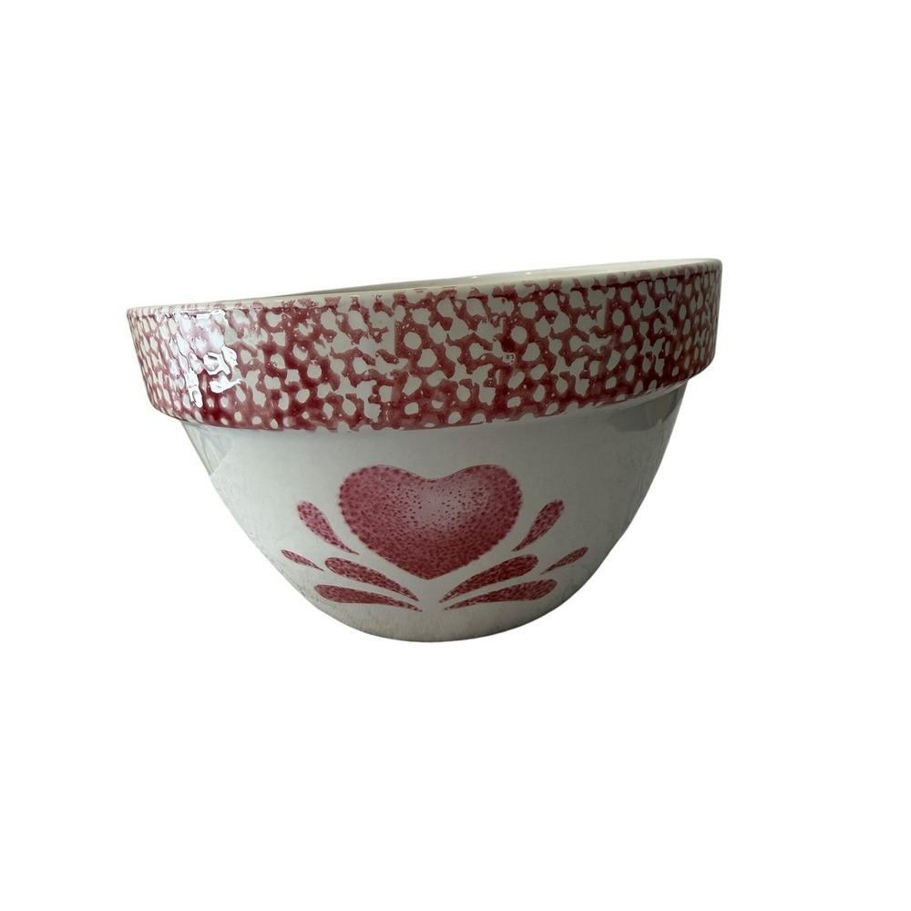 3‎ Piece Pink Heart Spongeware Mixing Bowl Pink White Vintage Cottagecore - Picture 2 of 7